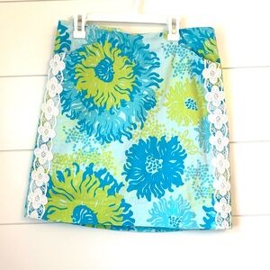 Lilly Pulitzer Original Roslyn Lace Floral Skirt Seeing Things Aquamarine size 4